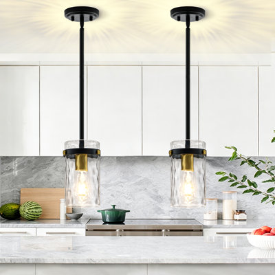 (Set Of 2)1-Light 5.1"W Modern Industrial Glass Pendant Light for Kitchen Island, Over Sink