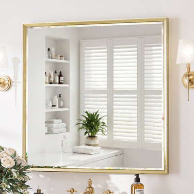 Miroir de salle de bain biseauté double, miroir mural en verre trempé avec bords réfléchissants et cadre en aluminium antirouille pour lavabo