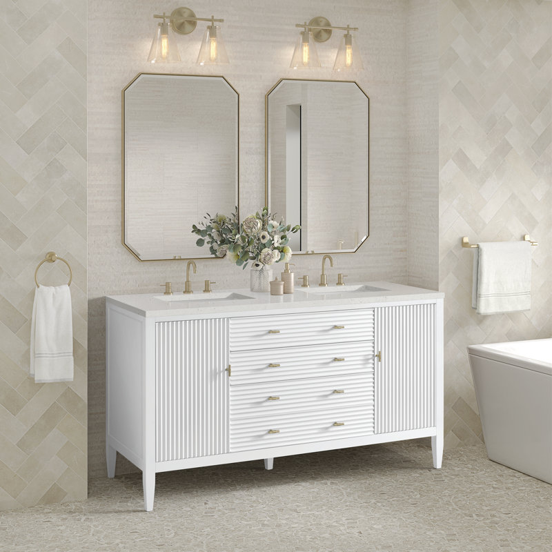 Myrrin 60'' W Double Vanity, Lime Delight Silestone, Bright White, 8" Widespread
