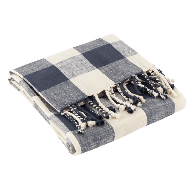 Landrich Hand Woven Throw Blanket, Blue/White