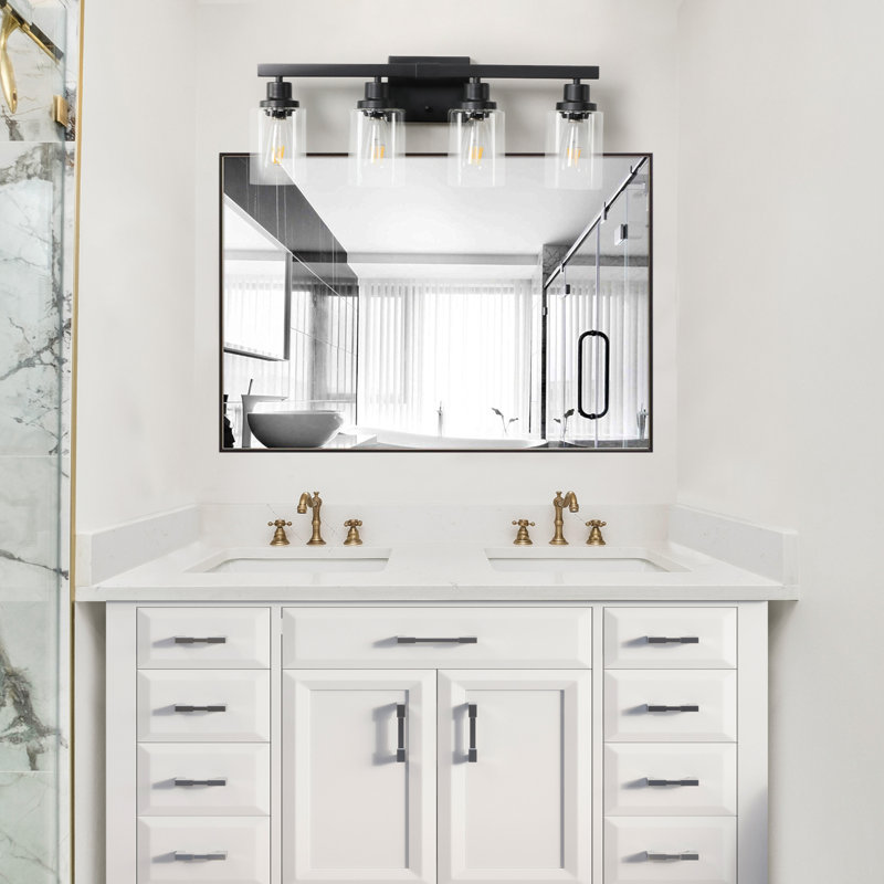 Luminaire de meuble-lavabo moderne 24 po à 4 lumières 24 po, applique murale industrielle avec abat-jour en verre transparent pour miroir, salle de bain, chambre à coucher et couloir