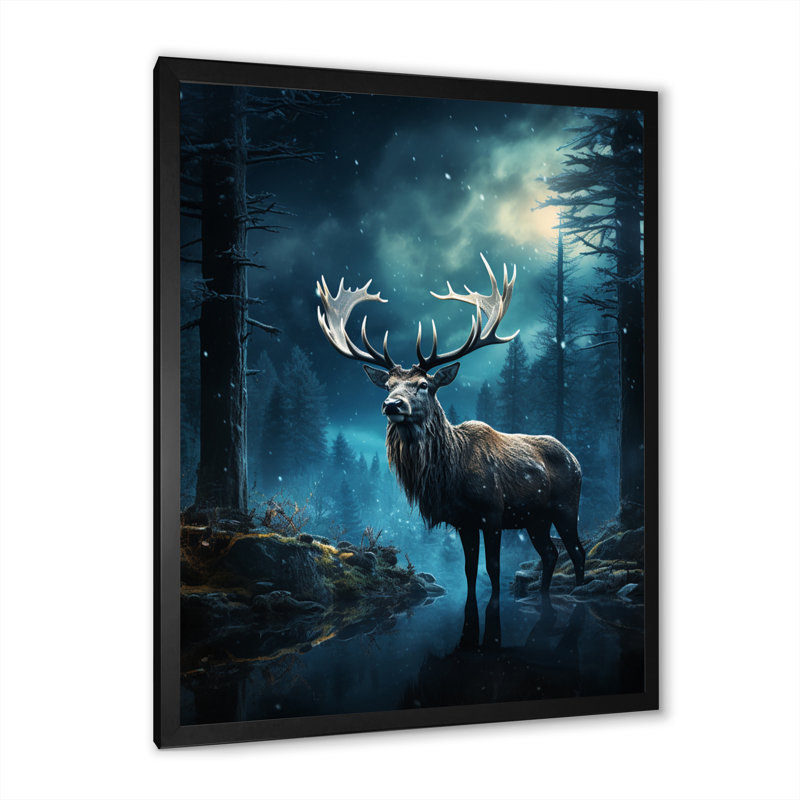 «Yohel Blue Moose Midnight Magic II», reproduction sur toile, Cadre photo noir, H 20 po x l 12 po x P 1 po