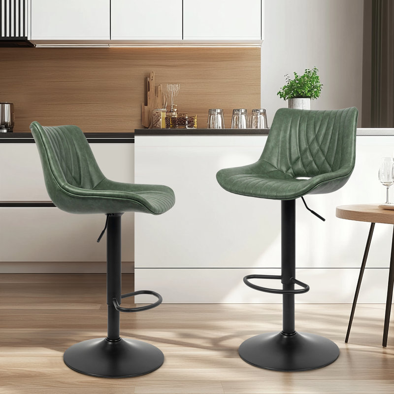 Adjustable Swivel Counter Stools with Back, Green