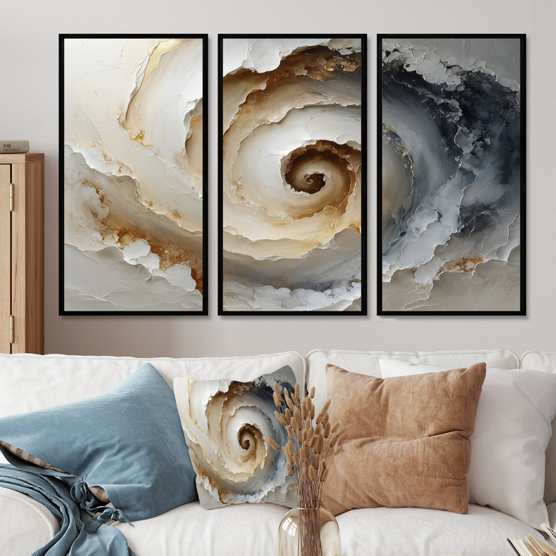 «Beige Water Spiraling Vortex - Abstract Spirals», ensemble d'art mural, H 28 po x l 36 po x P 1 po