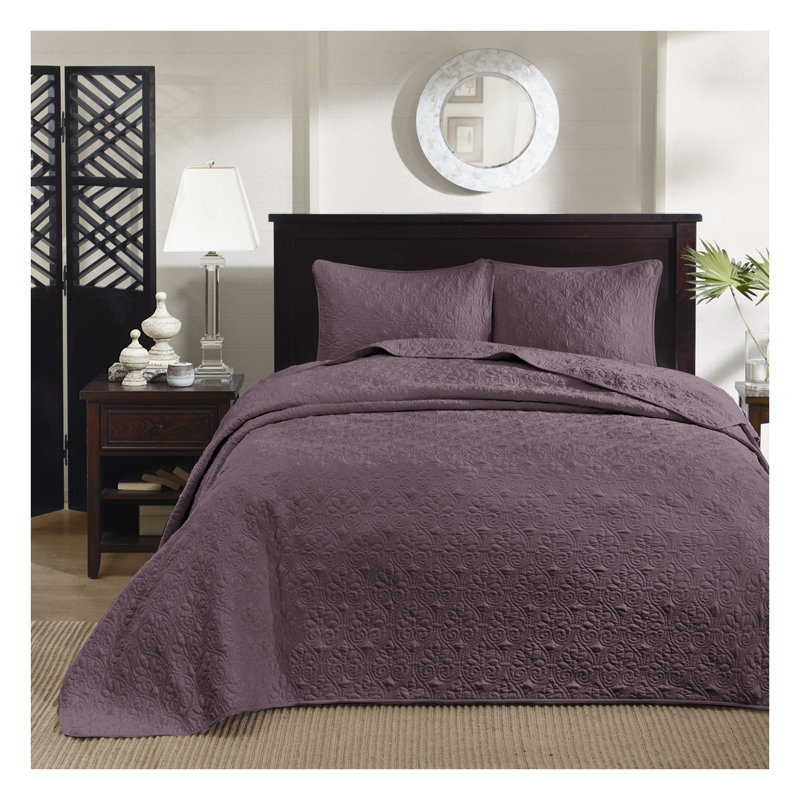 Ensemble de courtepointe réversible en coton mauve - Ensemble de literie pour lit double / grand 3 pièces avec taies décoratives assorties, antimicrobien et lavable à la machine