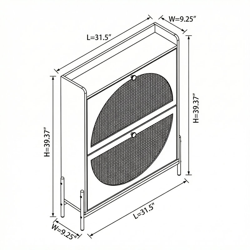 Armoire de rangement à chaussures étroite à deux tiroirs avec portes en rotin tissé - Organisateur de hall d'entrée autoportant pour espaces compacts