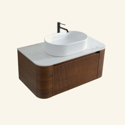 Meuble-lavabo de salle de bain avec lavabo, armoire murale avec porte-serviettes gratuit, conception de lavabo simple en céramique rayée ovale blanche, sans drain et robinet, pré-assemblé