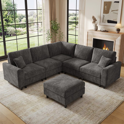 Canapé modulaire en chenille réversible de 129 pouces de largeur de 129 pouces avec repose-pieds gris foncé