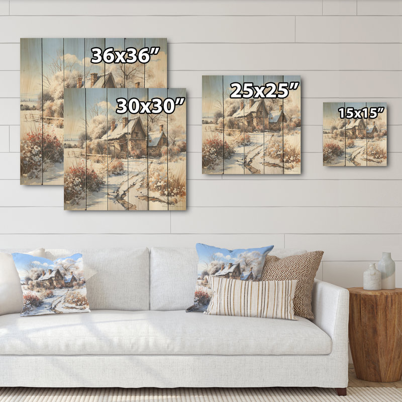 Charme de grange en hiver I - art mural en bois de grange sur bois de pin naturel, H 36 po x l 36 po