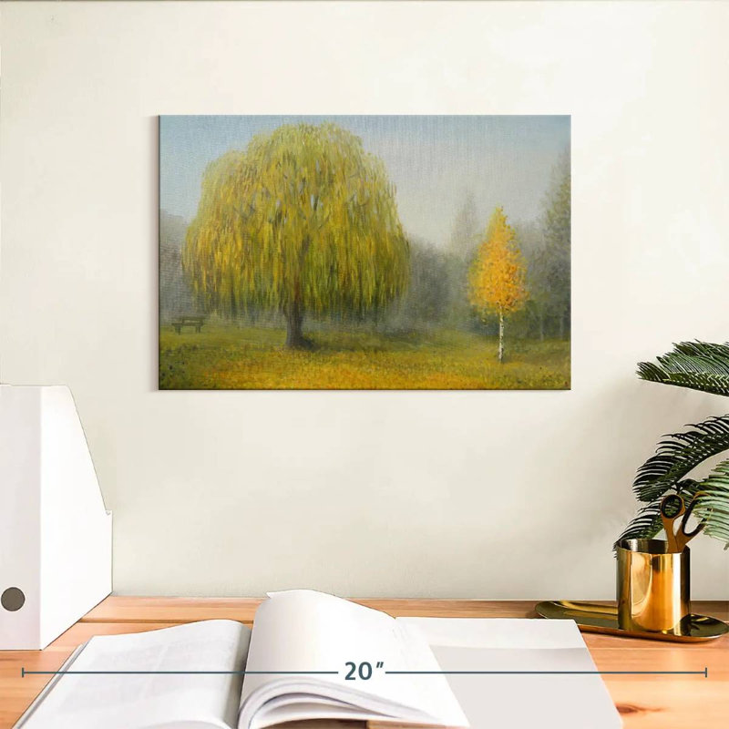 Misty Willow Tree Painting, 8" H x 12" W