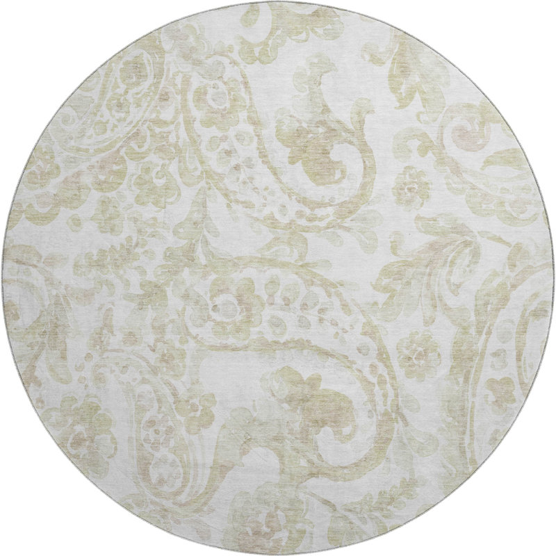 Premium Machine Washable Prisco Beige Rug, Round 8'