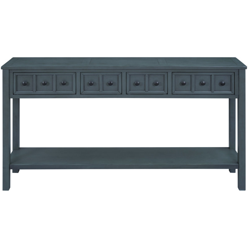 Console rustique, canapé de 60 po de long avec deux tiroirs de taille différente et une tablette inférieure pour le rangement (bleu marine)