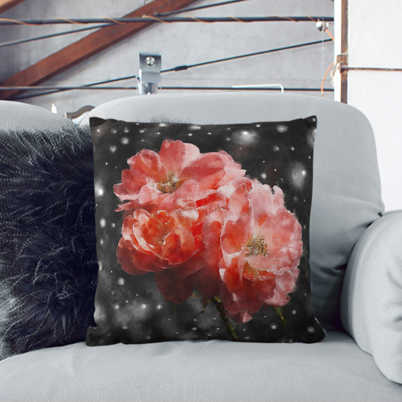 Three Pink Flowers Scatter Cushion with Filling, 40cm H x 40cm W x 15cm D
