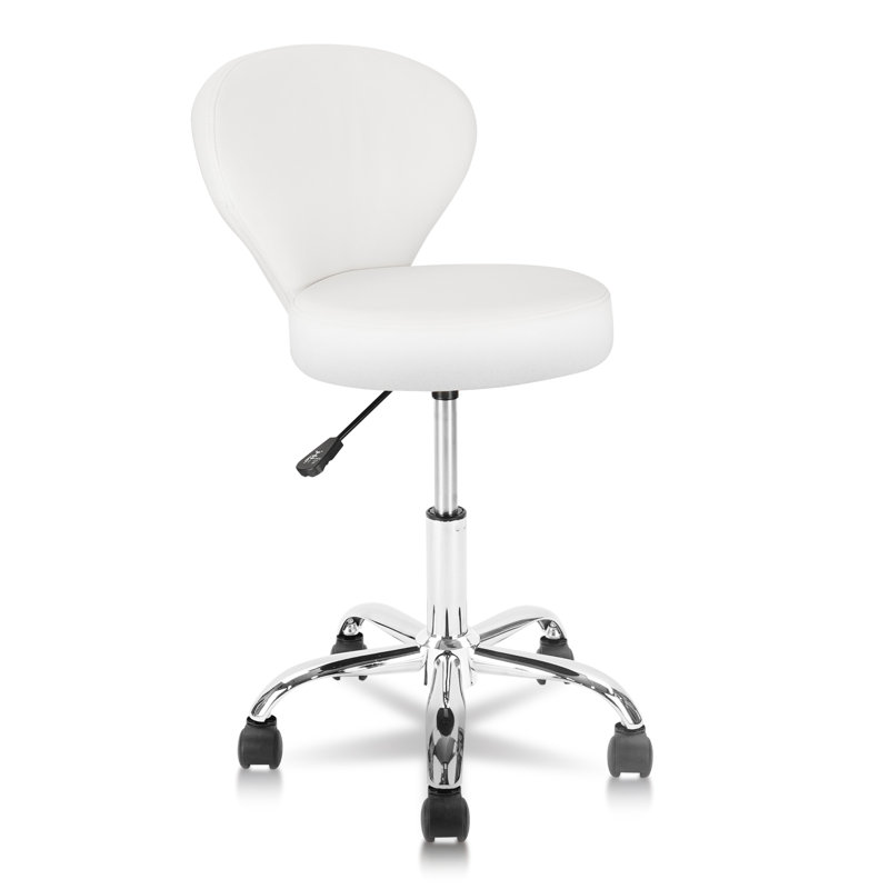 Tabouret roulant à hauteur réglable avec dossier, Blanc