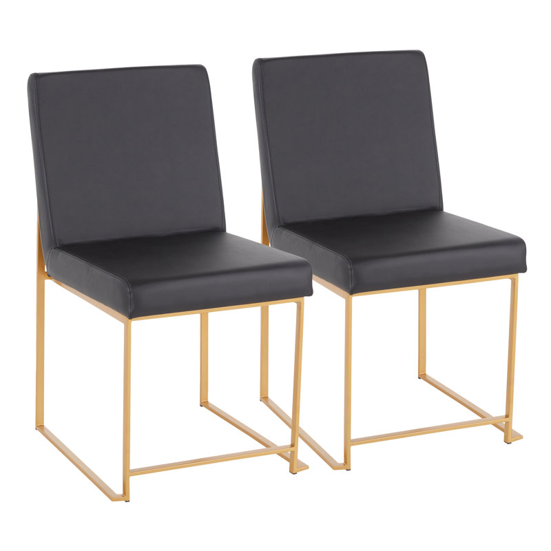 Chaise de salle à manger à dossier haut en similicuir doré et noir Fuji par Lumisource, Noir, Doré