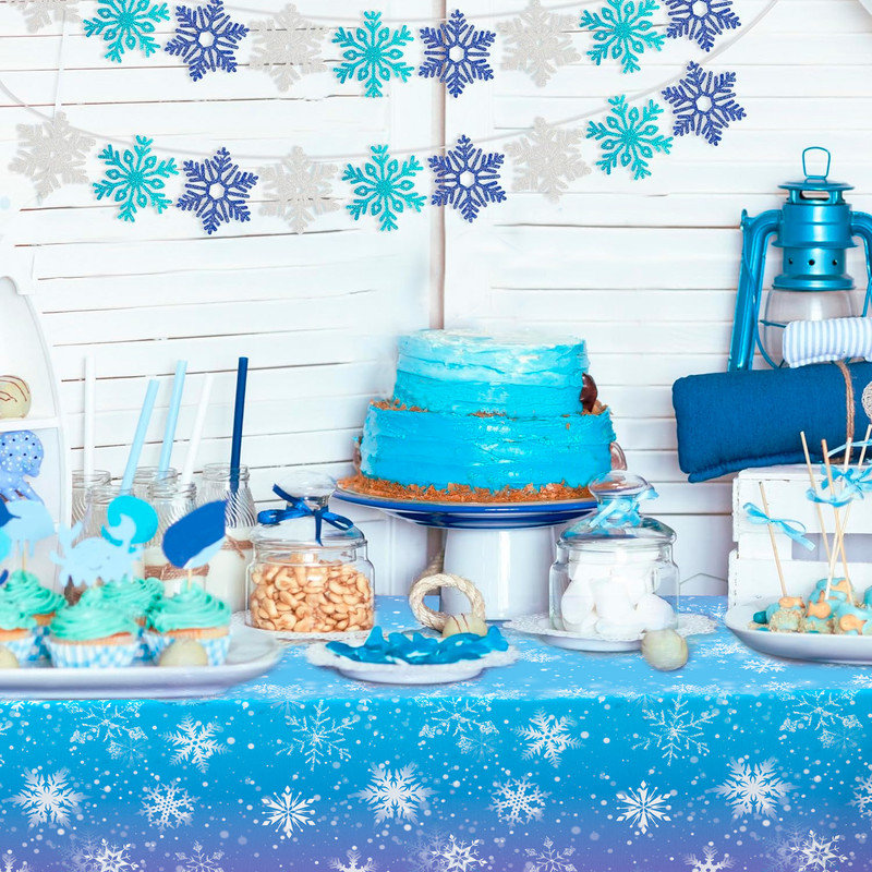 Snowflake Tableclot,3 Pcs Winter Wonderland Tablecloth Set