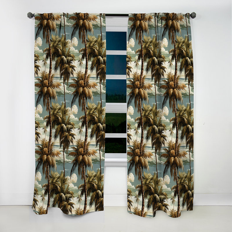 Cocoteraie motif tropical I - Rideau floral - Rideau occultant floral - 1 panneau, L 52 po x L 90 po