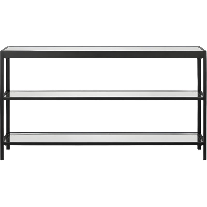 Modern Rectangular Console Table With Blackened Bronze Finish And Tempered Glass Top For Entryway, Living Room, Or Hallway
