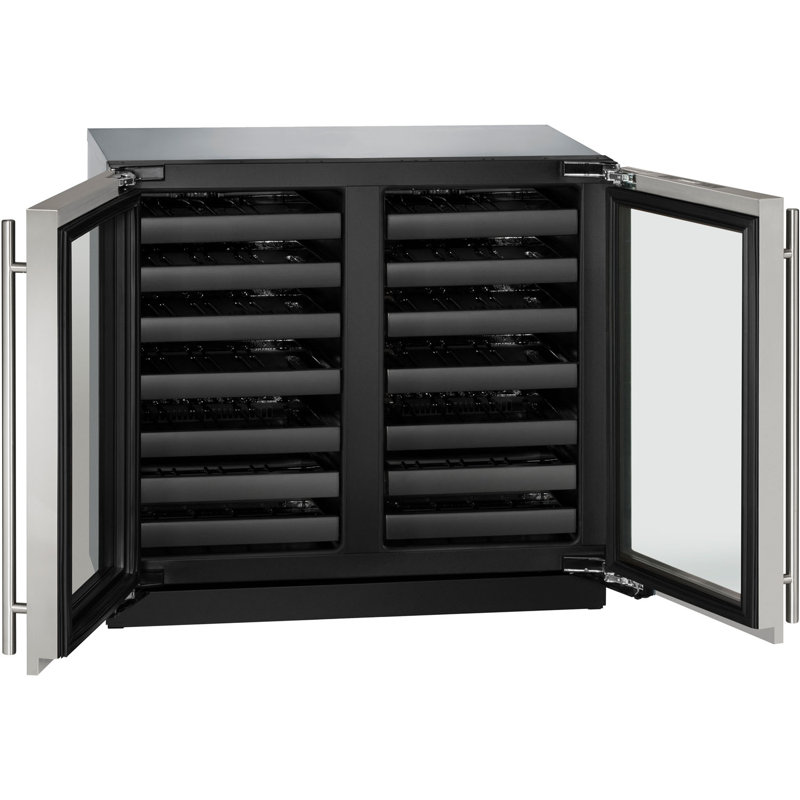 U-Line 36"W. 3000 Series 7.0 Cu.Ft. Dual-Zone French Door Wine Refrigerator - Stainless Steel Frame with Glass