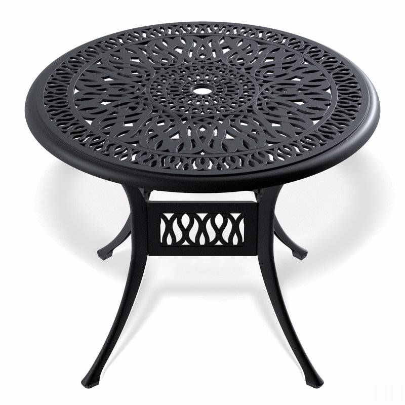 Cast Aluminum Patio Dining Table With Black Frame And Umbrella Hole