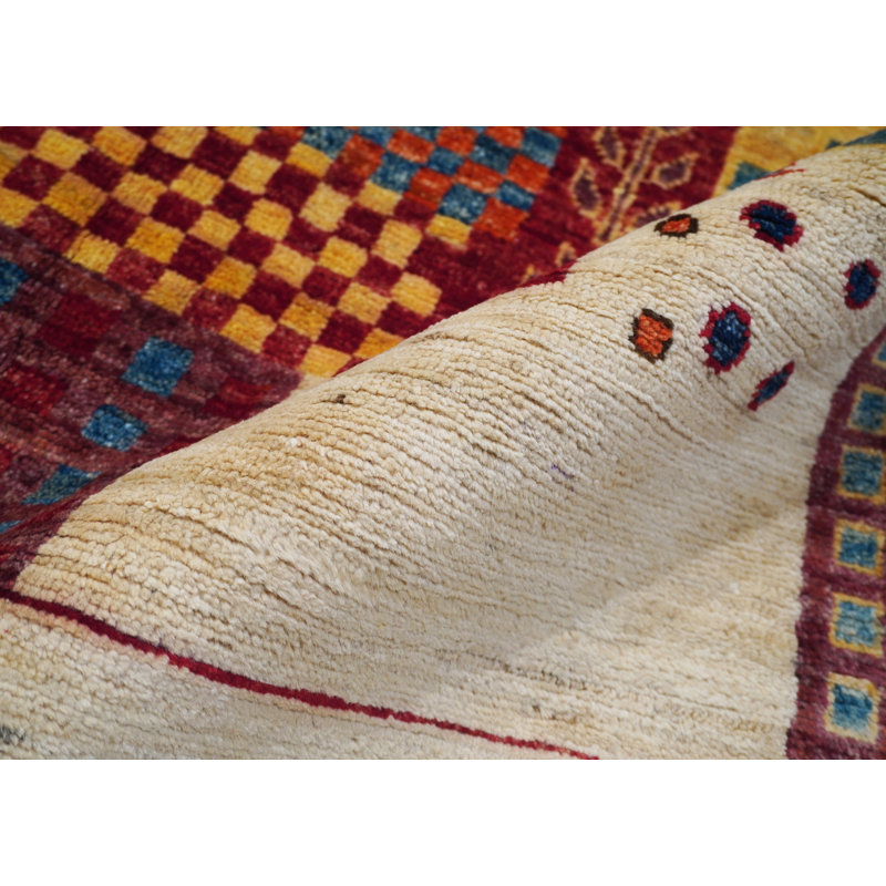 Tapis ivoire, rouge et bleu noué à la main de haute qualité
