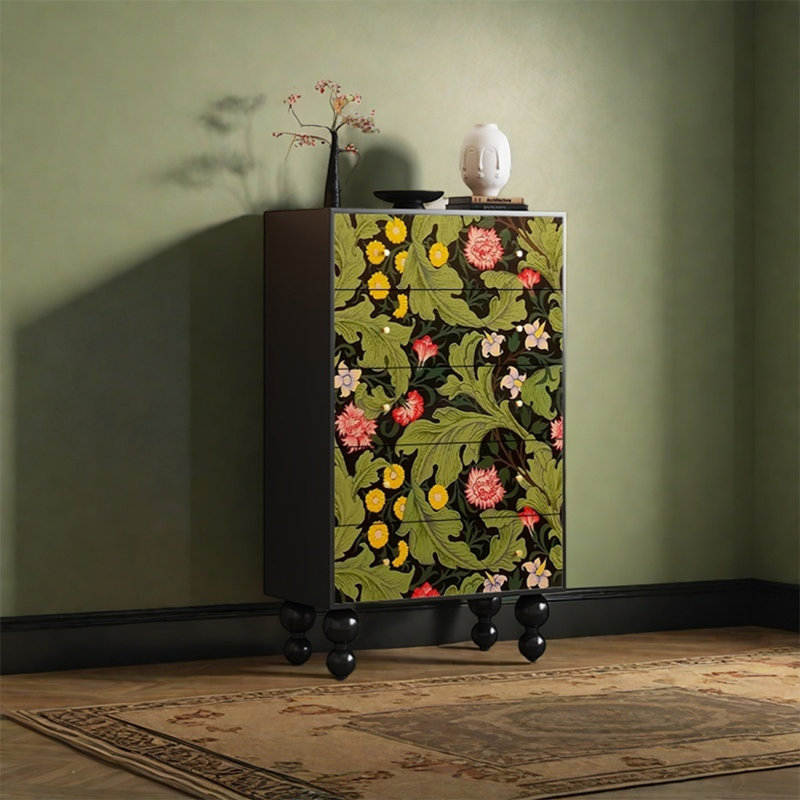 Pine Wood Cabinet with Five Drawers