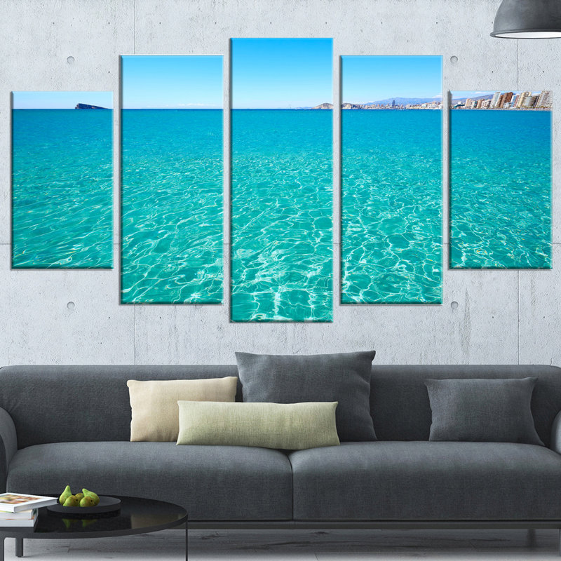 « blue benidorm levante beach », ensemble de 5 reproductions de photos sur toiles tendues