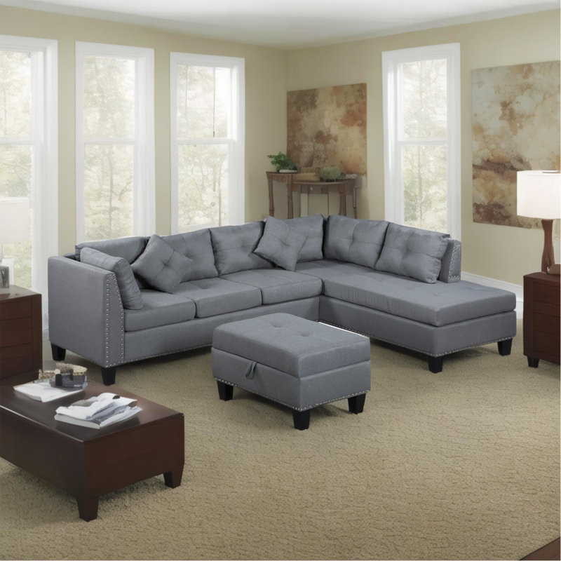 Canapé, chaise et repose-pieds 104,5 po, gris