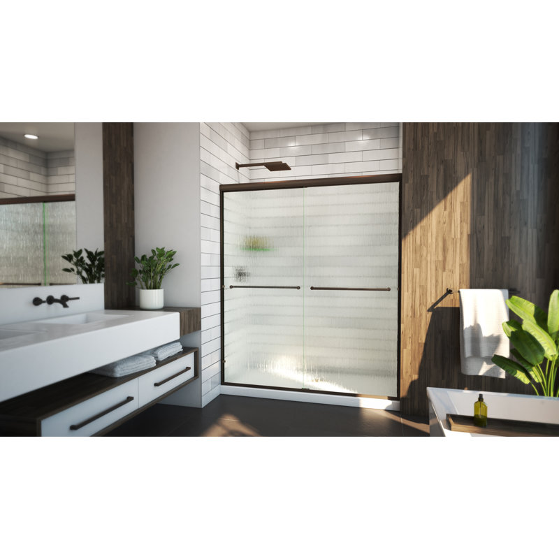 Ese 56" W x 80" H Bypass Semi-Frameless Shower Door, Anodized Oil Rubbed Bronze, Reversible