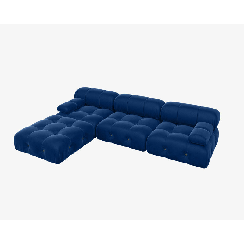 Canapé modulaire et chaise longue en velours réversible en L de 104 po avec repose-pieds Jesse, Velours bleu