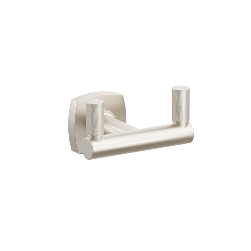 Emtek Select Double Hook w/ Soft Square Rosette, Round Stem & Knurled Tip, Satin Nickel