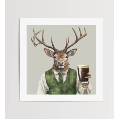 Watercolour Irish Stag Country Wall Art Print Unframed 12x12" - No Frame Print