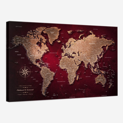 Personalized Maroon Push Pin World Map