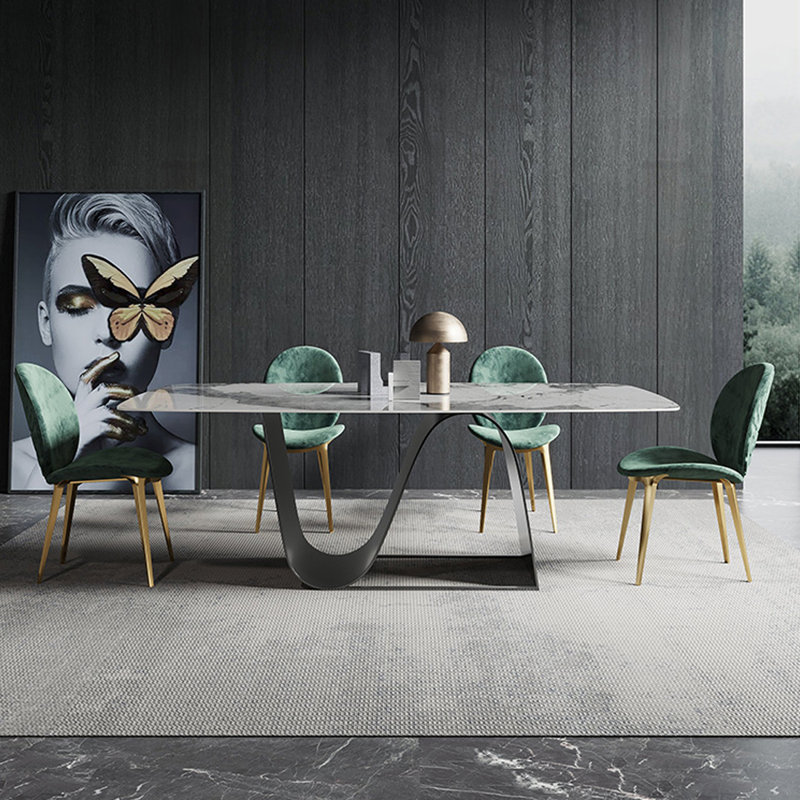 Ensemble de salle à manger rectangulaire, H 29,53 po x L 70,87 po x l 35,43 po, 9 pièces : table, 8 chaises, Blanc/Noir