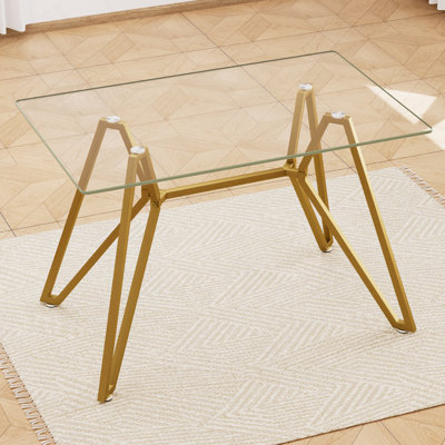 rectangular glass dining table, suitable for 1-8 people, modern style home kitchen dining table, equipped with sturdy metal table legs,suitable for dining room,living rooms, offices, Gold