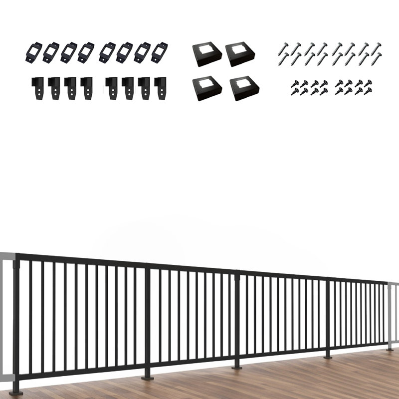 Ensemble de 4 barrières de sécurité verticales, ensemble de balustres de balustrade avec poteau central, supports inclus, ensemble de balustrades de terrasse robuste pour porche, patio et balcon, nécessite 2 poteaux d'extrémité