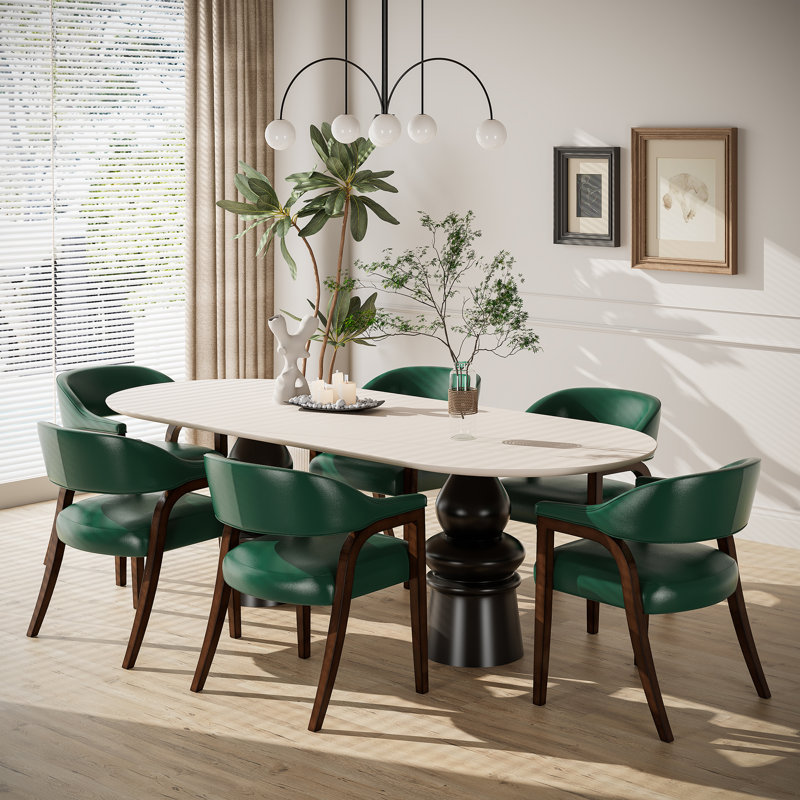 Color R-Shaped Arm Barrel Dining Chair (Set of 3), Green