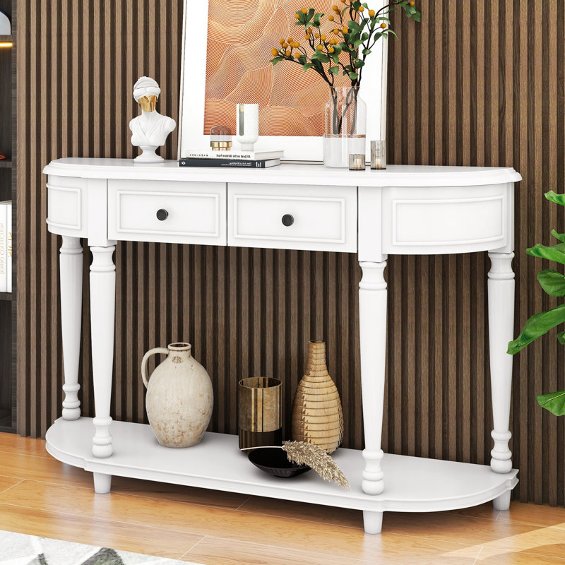 Console en bois massif 33,52 po Brence, Blanc antique, Blanc antique