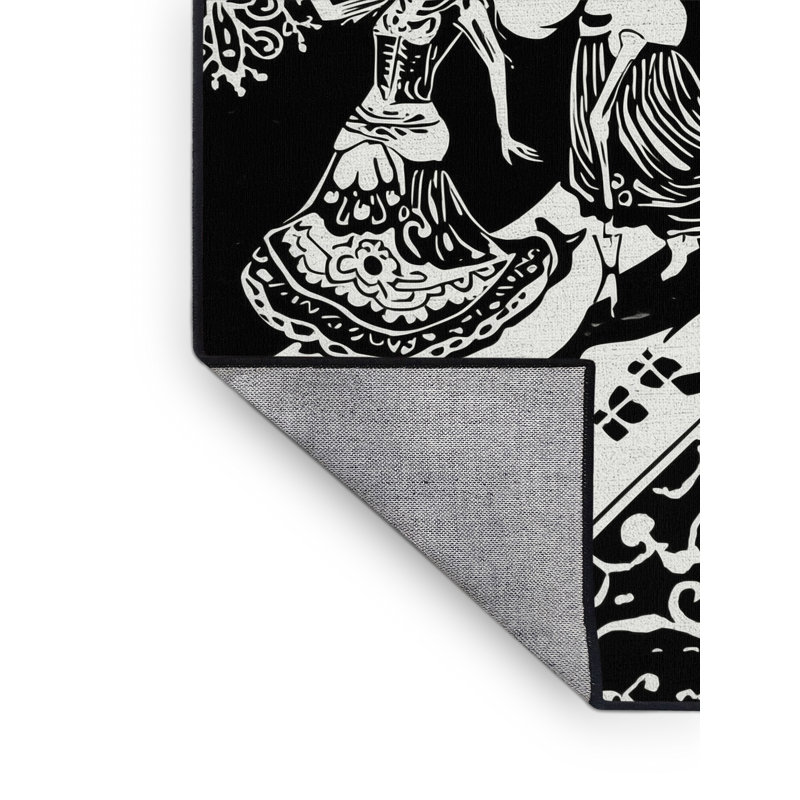 Machine Washable Entertainment & Pop Culture Day Of The Dead Parade Global Inspired Oriental Rug in Gray – Black Binding, 3x5