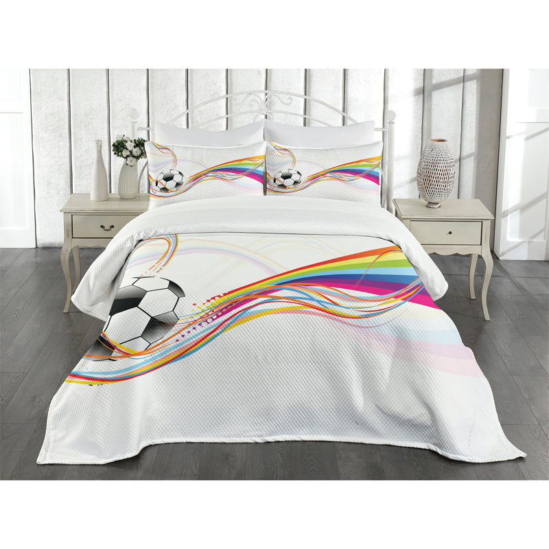 Ambensonne Soccer Bedspread Rainbow Multicolor Multicolor, King Coverlet/Bedspread + 2 Pillow Shams