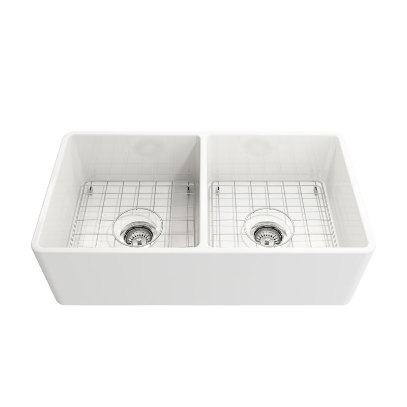 Évier de cuisine à double cuve à tablier frontal L 33 po x l 18 po