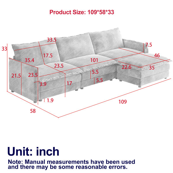 Latitude Run® 3 Corduroy Couch With Lumbar Support Fabric Zoo - Wayfair ...