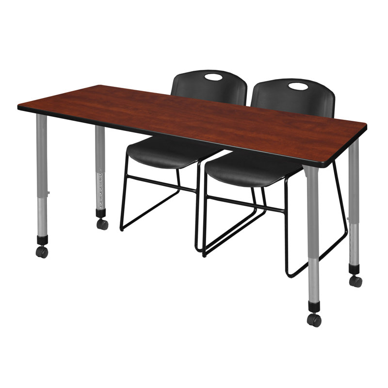 Romig Kee 72 x 24 in. Mobile Adjustable Classroom Table & 2 Zeng Stack Chair, With Wheels/MT7224, Cherry