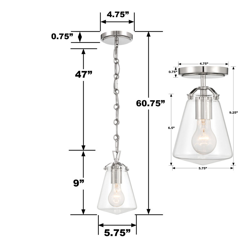 1 - Light Single Pendant, Polished Nickel