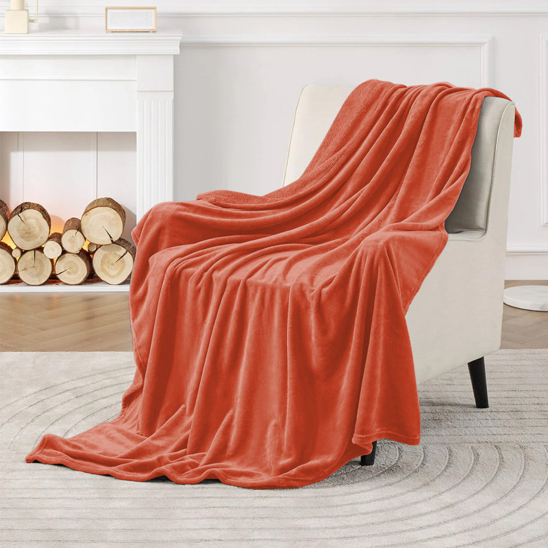 Couverture simple en molleton 300 g / m² - Couverture douce pour lit simple toutes saisons, Rouille, Lit simple