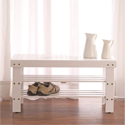 Solid Wood Shoe Bench In White - Strong And Practical Desk Finish Strong, Shelved, Easy Assembly