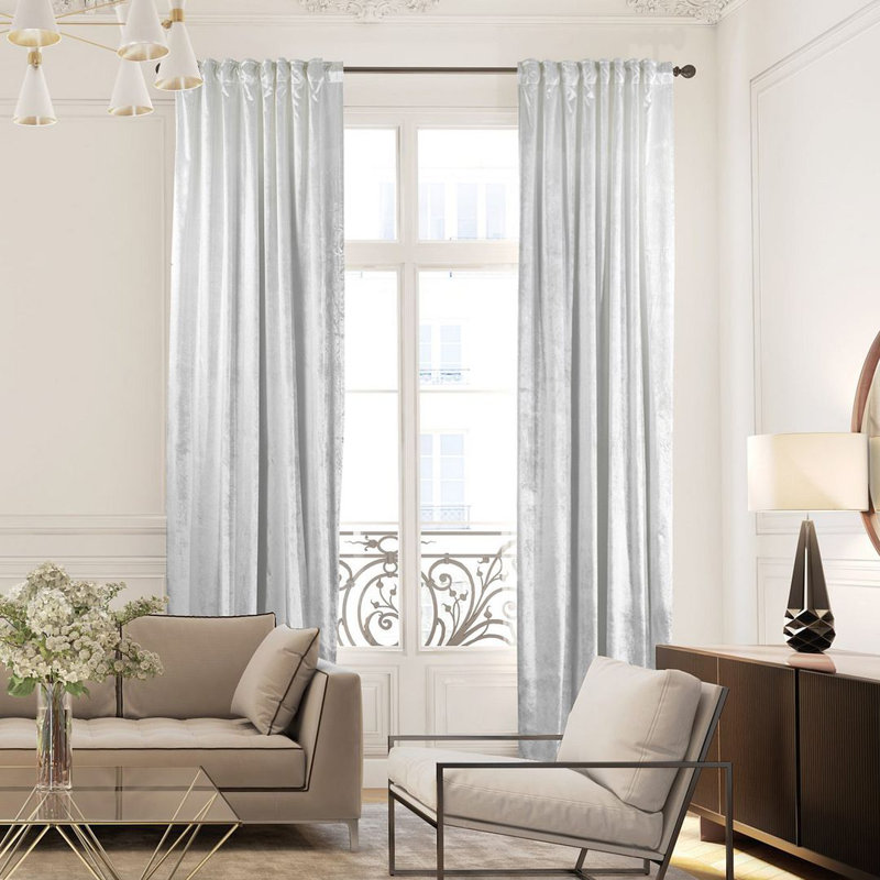 Blackout Thermal with Liner Extra Long & Extra Wide Shiny Velvet Decorative Curtain Panel, White, 140cm Width x 325cm Drop