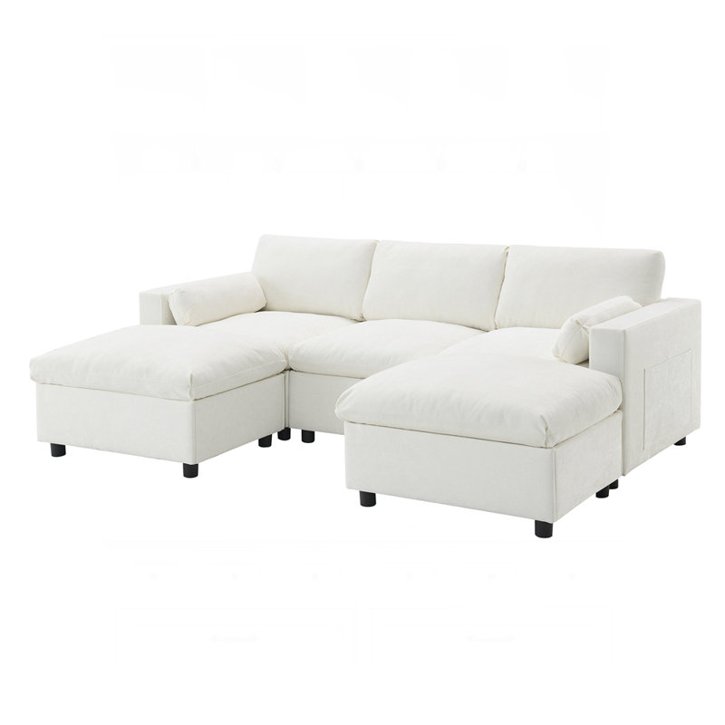 86.5'' Chenille Modular Sectional Sofa with Storage Pockets and Movable Ottoman