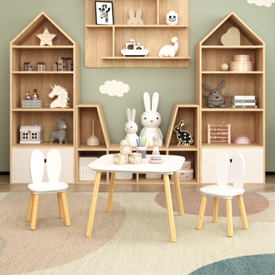 Kids Table and 2 Chairs Set, 3 Pieces Toddler Table and Chair Set, Wooden Activity Play Table Set