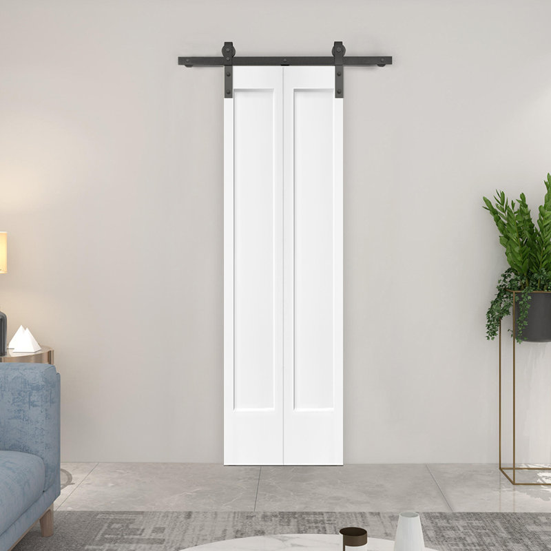 Porte de grange pliante à panneaux en panneau de fibres à densité moyenne avec ensemble de quincaillerie d'installation